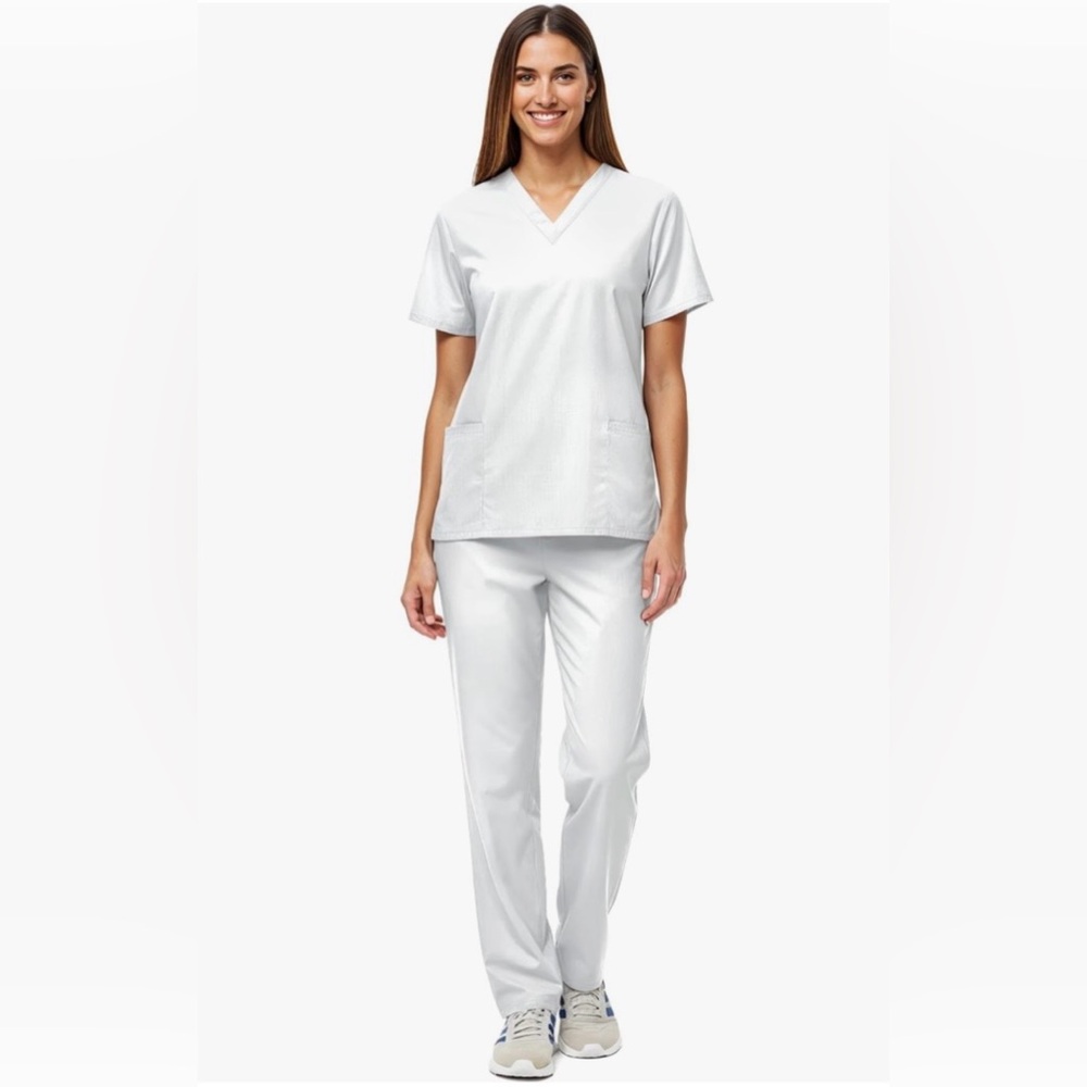 Natural Uniforms Unisex White Scrub Set - Top and Pant Set - Size 2X